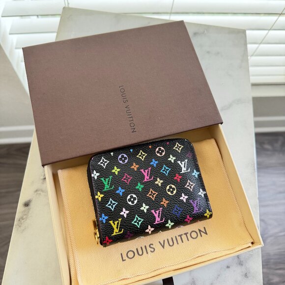 Louis Vuitton Monogram Multicolor Zippy Coin Purse Black Pink Full Set EUC - Picture 4 of 13